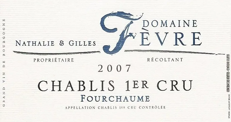Nathalie & Gilles Domaine Fevre Chablis 1er Cru front label