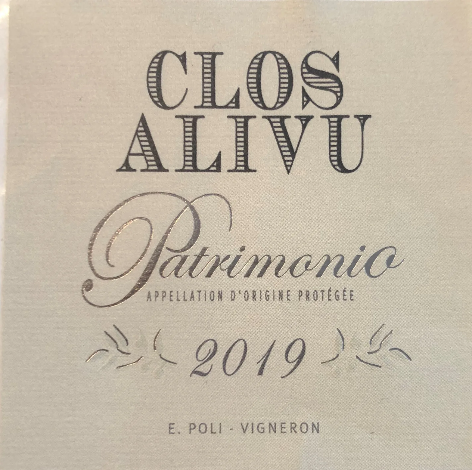 Clos Alivu Patrimonio Rose front label