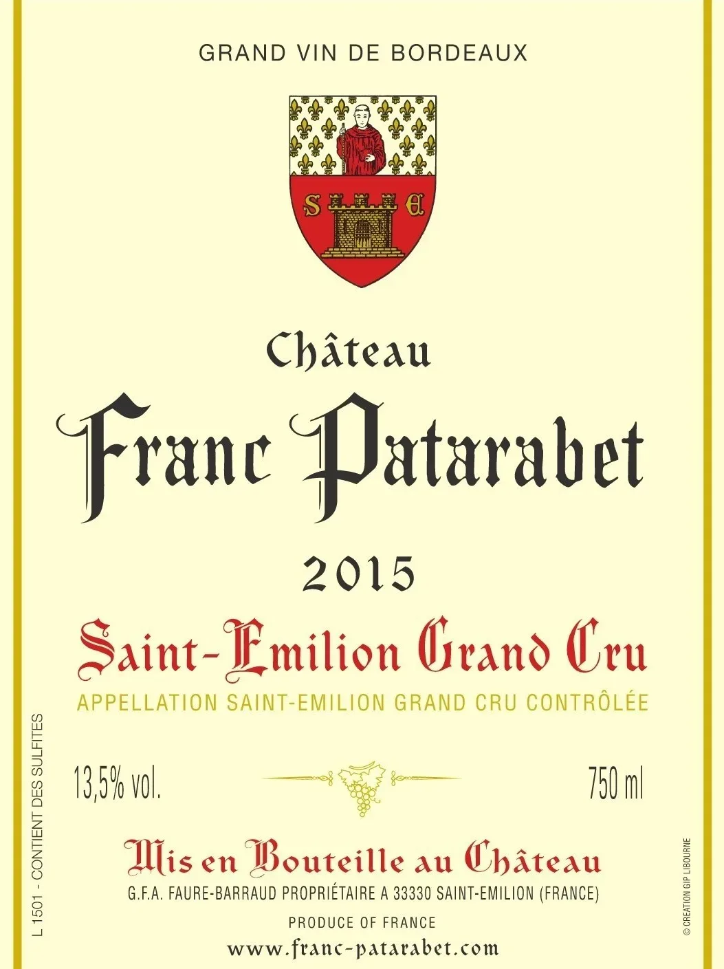 Front label for Chateau Franc Patarabet Saint Emilion Grand Cru
